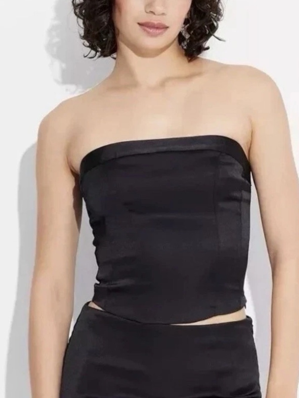 wild fable Black Strapless Satin Crop Top